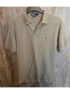 Polo by Ralph Lauren 100% Cotton Men Size Lrg Shirt Golf Tennis Casual Khaki